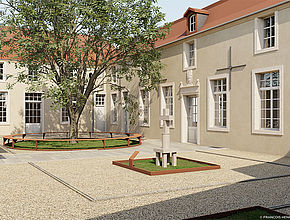 Vue 3D de la cours intérieure de l'Hôtel de Camilly - Agrandir l'image, .JPG 200,6 Ko (fenêtre modale)