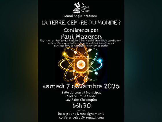 Affiche Conférence La Terre Centre du Monde 7 nov 2026
